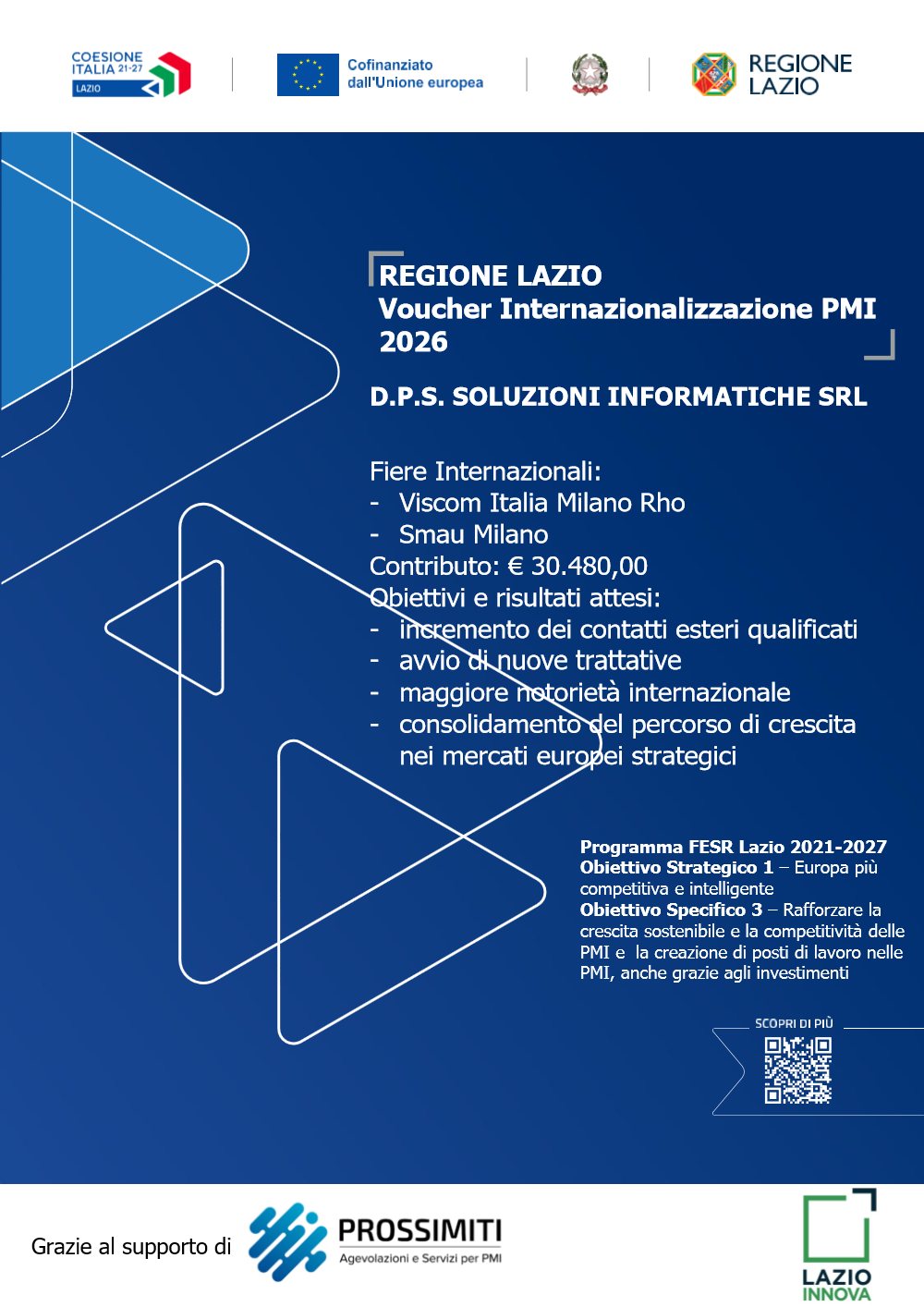 Regione Lazio - Voucher Internazionalizzazione PMI 2026 - D.P.S. Soluzioni Informatiche SRL - Programma FESR Lazio 2021-2027